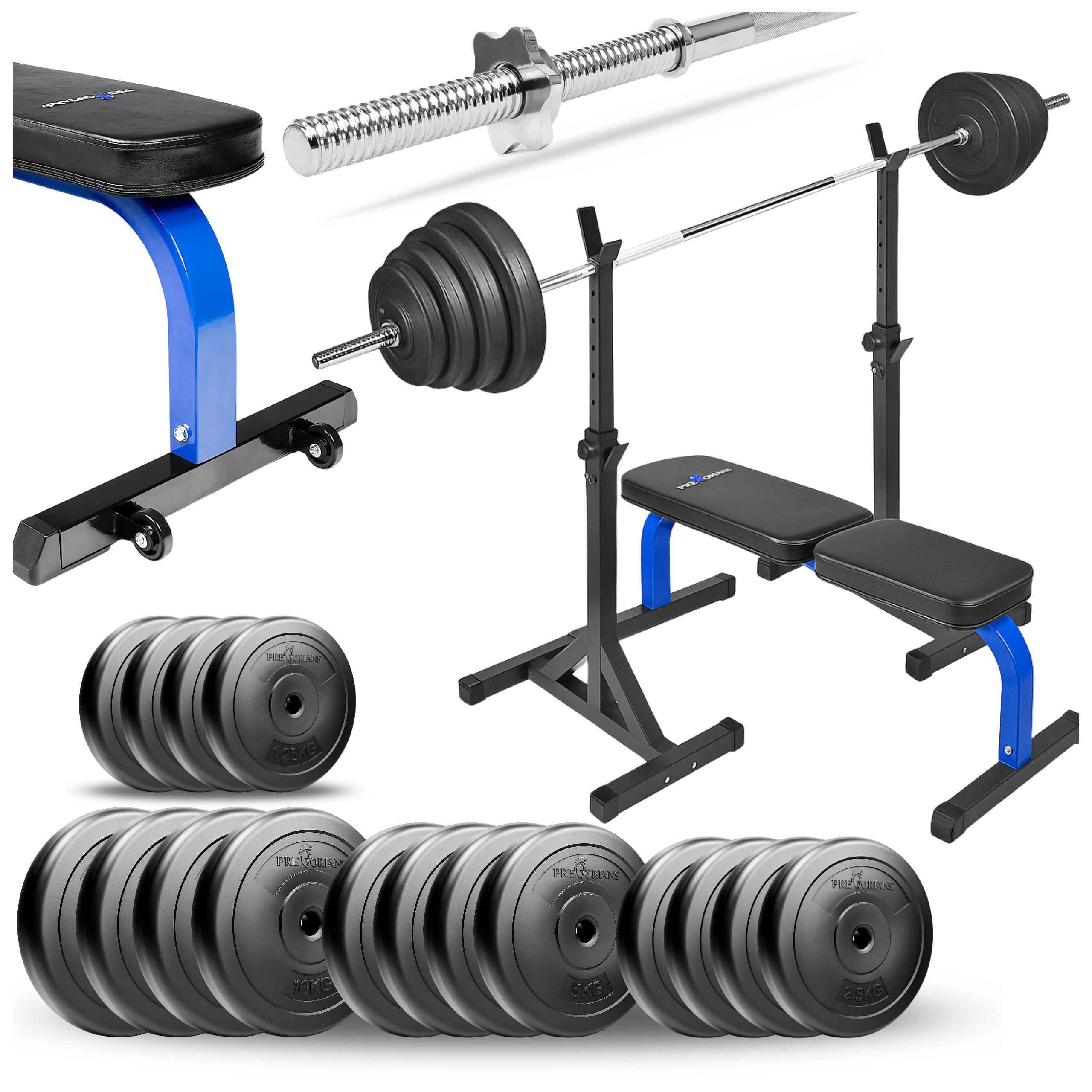 Zestaw do ćwiczeń siłowych 109kg Siłownia domowa z ławką treningową TB015, stojakami wolnostojącymi, sztangą / gryfem prostym 180 cm, obciążeniem 75 kg